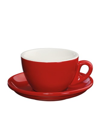 Ceasca si farfurie de cappuccino din portelan, rosu, 100 ml, colectia Roma - CILIO
